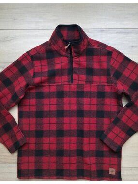 John Wayne Stock Supply 1/4 Zip Red Black Buffalo Plaid Fleece Shirt Jacket M